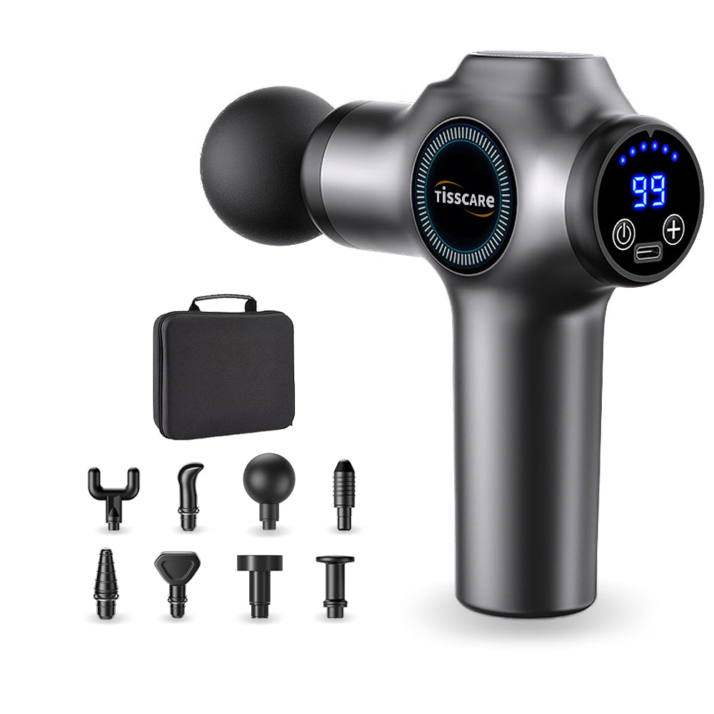 G2 Massage gun with attachments on a white background